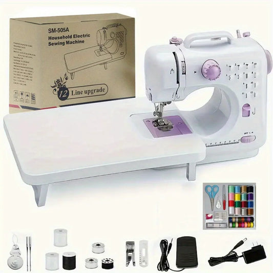 Electric Sewing Machine with Extension Table, Foot Pedal, Light,  12 Built-in Stitches and 2 Speeds