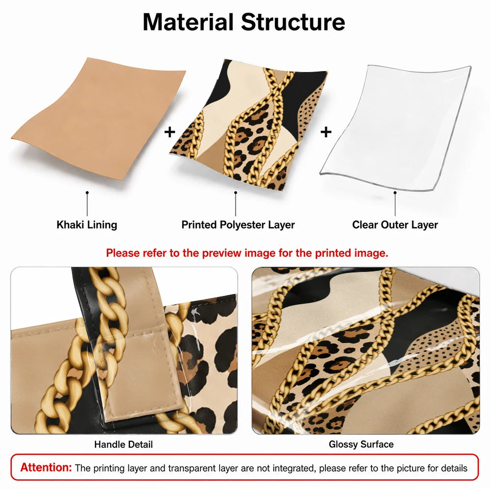 1pc Leopard Metal Chain Stitching Pattern Bright PVC Tote Bag, .