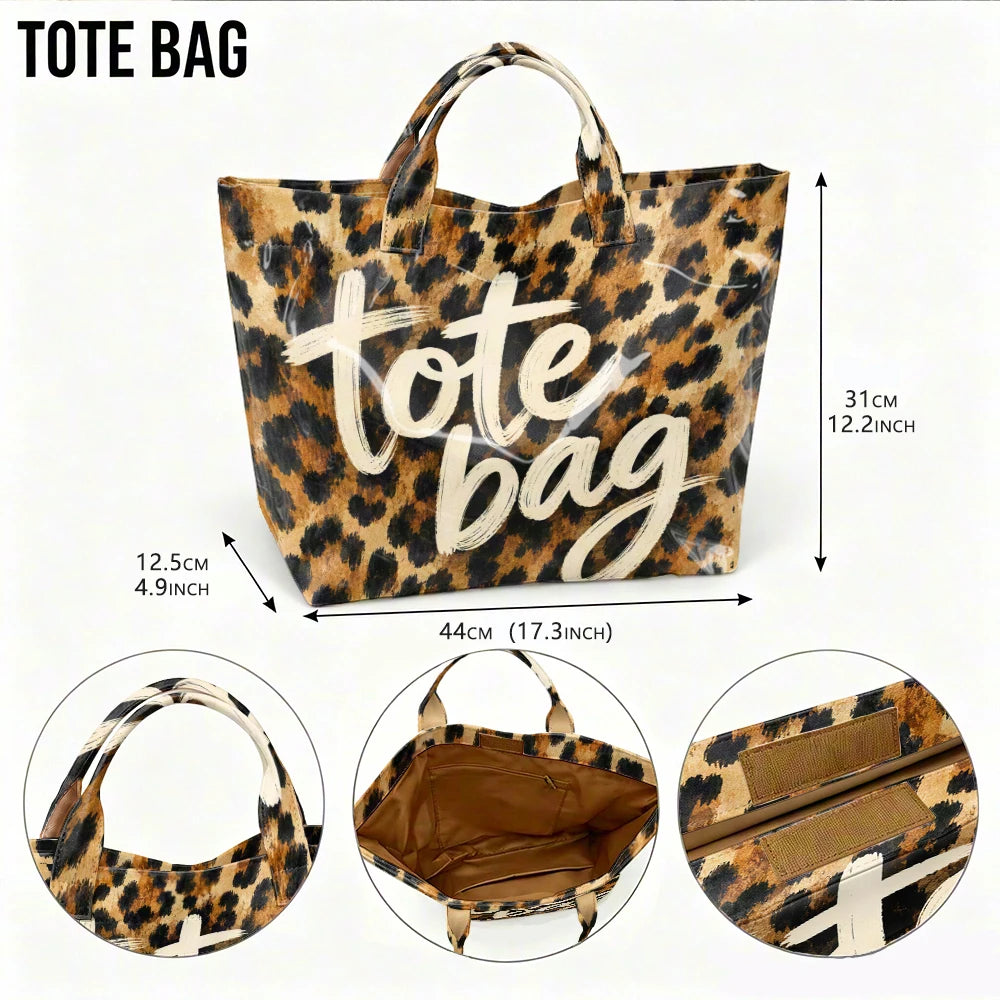 Women's Retro Leopard Print Tote Bag - 1pc Large-Capacity Short-Handle Handbag,.