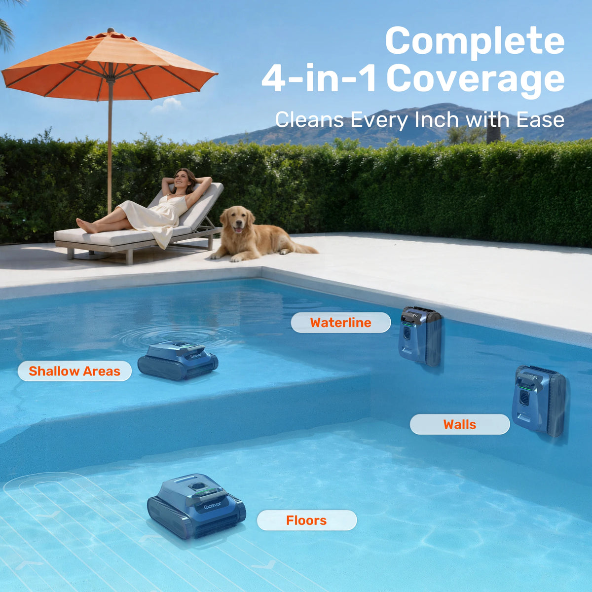 (2026 Upgrade) Gosvor Pool Vacuum LiteVac G1, Wall & Waterline & Shallow Area Cleaning, Up to 200-Min Runtime, Ultra-fine Filter, 15.2 lbs, Smart Navigation & App, for Pools up to 2153 sq.ft,