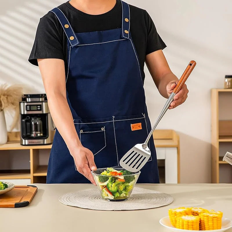4PCS, Wok Spatula and Ladle, Skimmer Spoon, Slotted Turner Spatula Set, Stainless Steel Kitchen Utensils Sets, with Wooden Handle,.