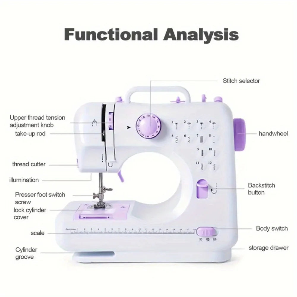 Electric Sewing Machine with Extension Table, Foot Pedal, Light,  12 Built-in Stitches and 2 Speeds
