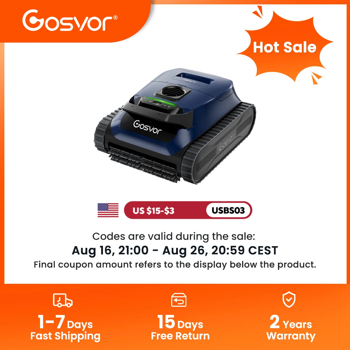 (2026 Upgrade) Gosvor Pool Vacuum LiteVac G1, Wall & Waterline & Shallow Area Cleaning, Up to 200-Min Runtime, Ultra-fine Filter, 15.2 lbs, Smart Navigation & App, for Pools up to 2153 sq.ft,
