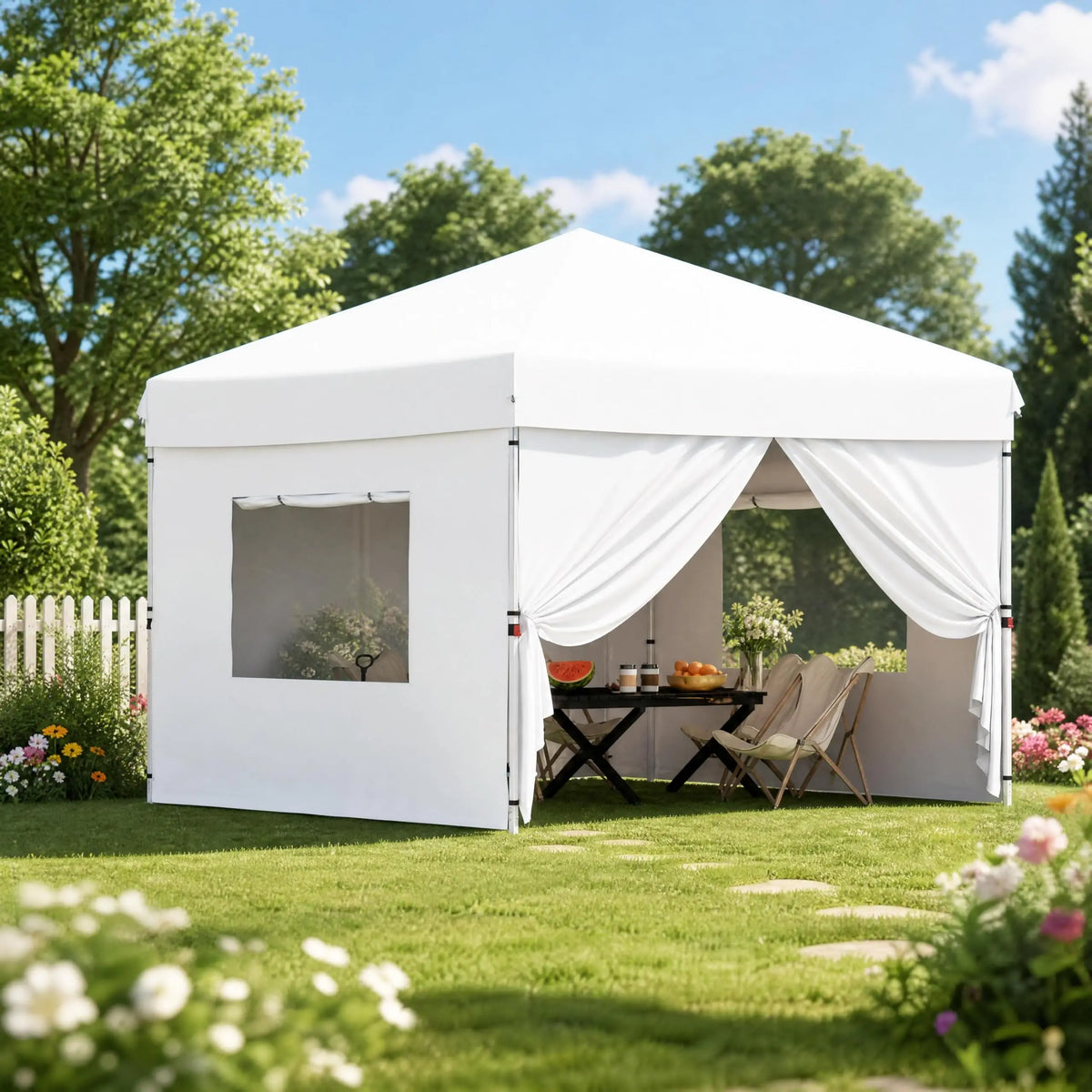 10x10 FT Pop Up Canopy Tent with 4 Removable Sidewalls Heavy Duty Instant Outdoor Gazebo Waterproof UV Protection Oxford Fabric Portable Sun Shelter .White