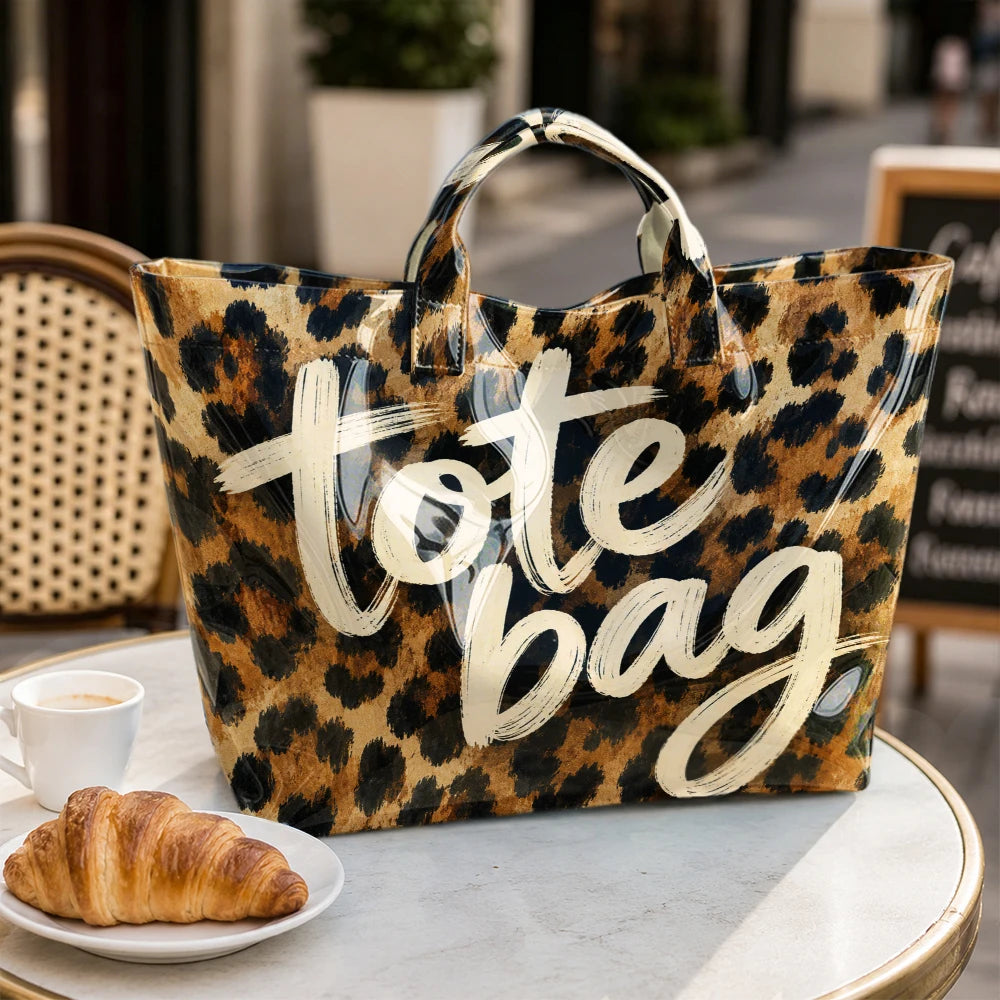 Women's Retro Leopard Print Tote Bag - 1pc Large-Capacity Short-Handle Handbag,.