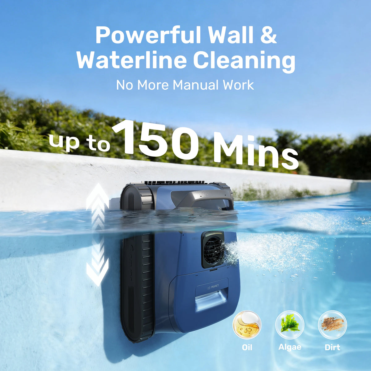 (2026 Upgrade) Gosvor Pool Vacuum LiteVac G1, Wall & Waterline & Shallow Area Cleaning, Up to 200-Min Runtime, Ultra-fine Filter, 15.2 lbs, Smart Navigation & App, for Pools up to 2153 sq.ft,