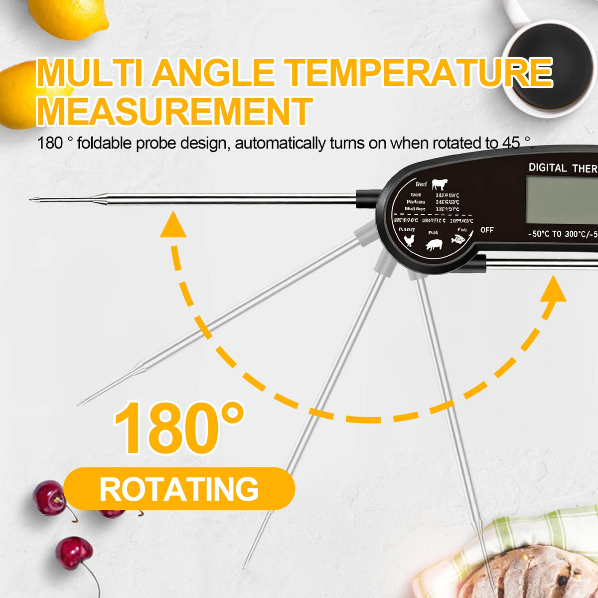 Instant Read Meat Thermometer Digital Food Temperature Tester. Gauge for Meat, Milk, Water, Soup, Porridge and Hot Drinks, Portable Outdoor Camping Cooking Tool