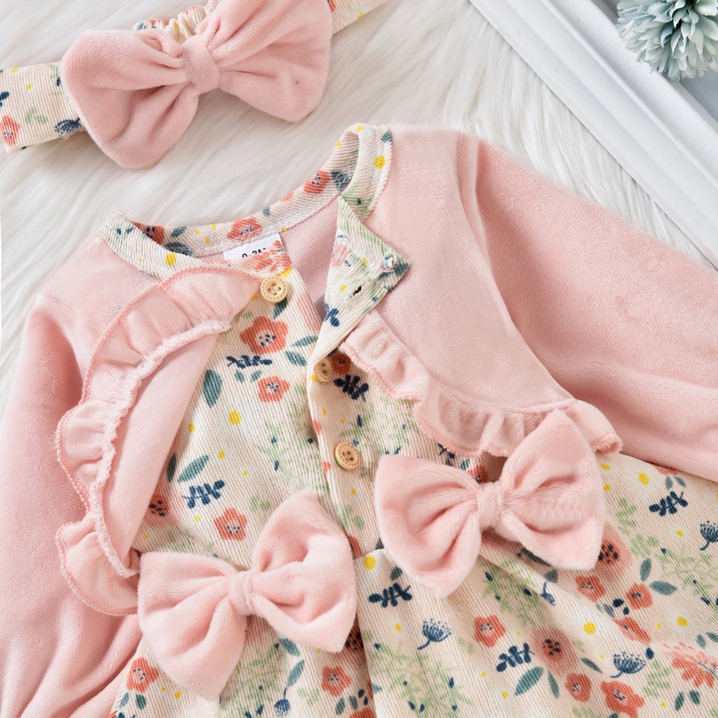 Princess Infant Baby Girls Bodysuit Dress Flowers  Headband