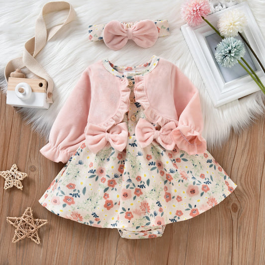 Princess Infant Baby Girls Bodysuit Dress Flowers  Headband
