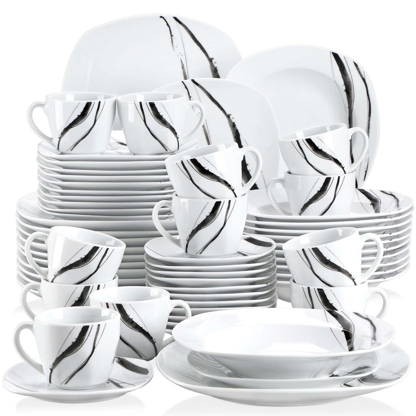 . 30/60-Piece Porcelain China Ceramic Dinner Set with Cups Saucers Dessert Plates Soup Plates Dinner Plates Set