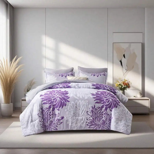 7 Pieces Chic Floral Printed Bed Comforter Sets, Queen King, ., Bed In A Bag, .