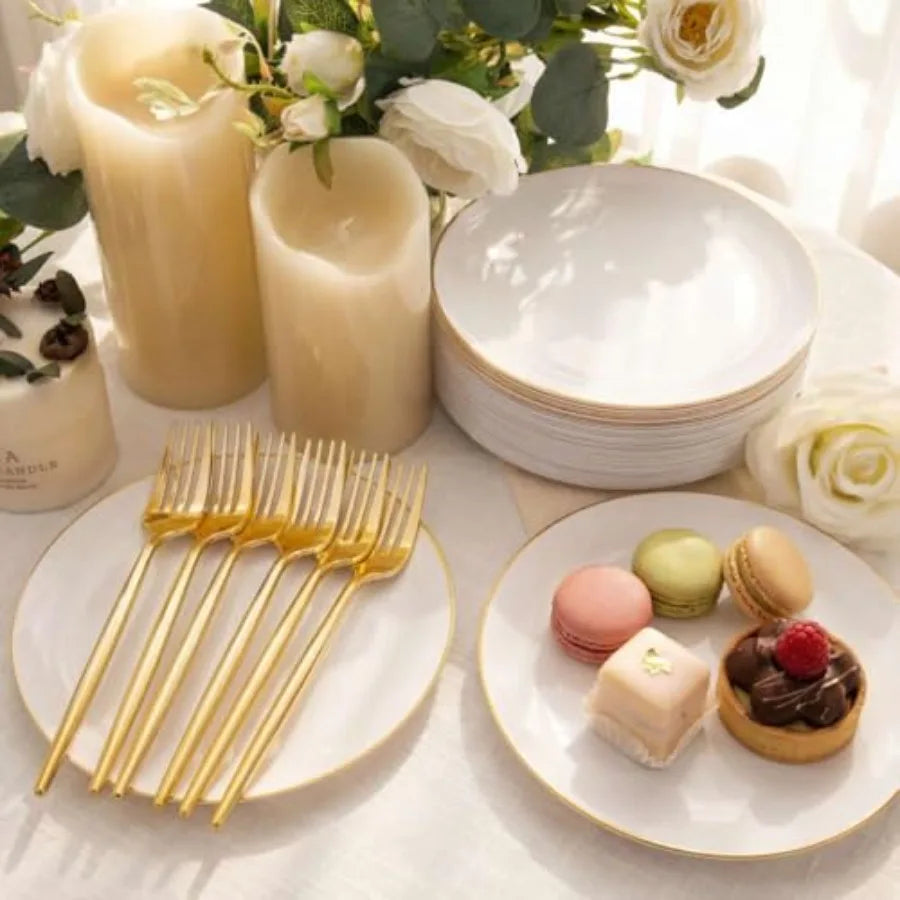200Pcs Plastic Dessert Plates Appetizer Plates with Disposable Forks.