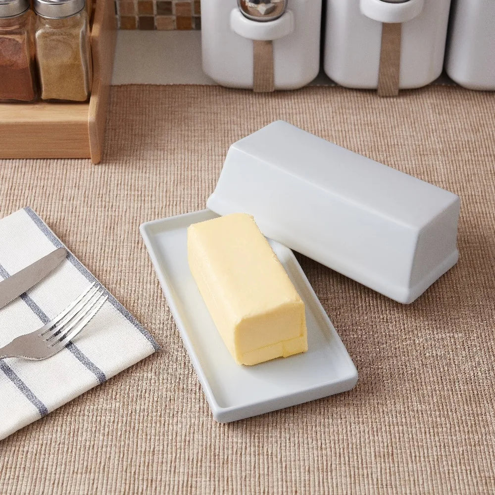 Mainstays Stoneware Butter Dish with Lid, . White