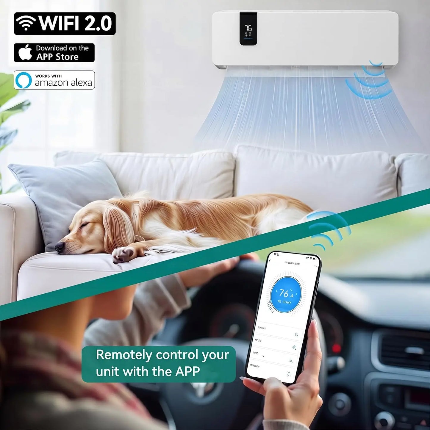 2 Zone 24000 BTU Mini Split AC/Heating System, 20 SEER2 12000 + 12000 BTU WiFi Enabled 115V Dual Zone Ductless Air Conditioner with 2 Outdoor Units,.