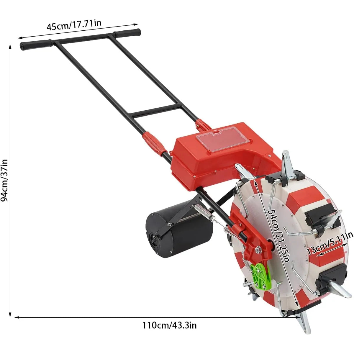 Seed Spreader, Manual Push Seeder with 7 Row 9 Inch Fixed Spacing,.