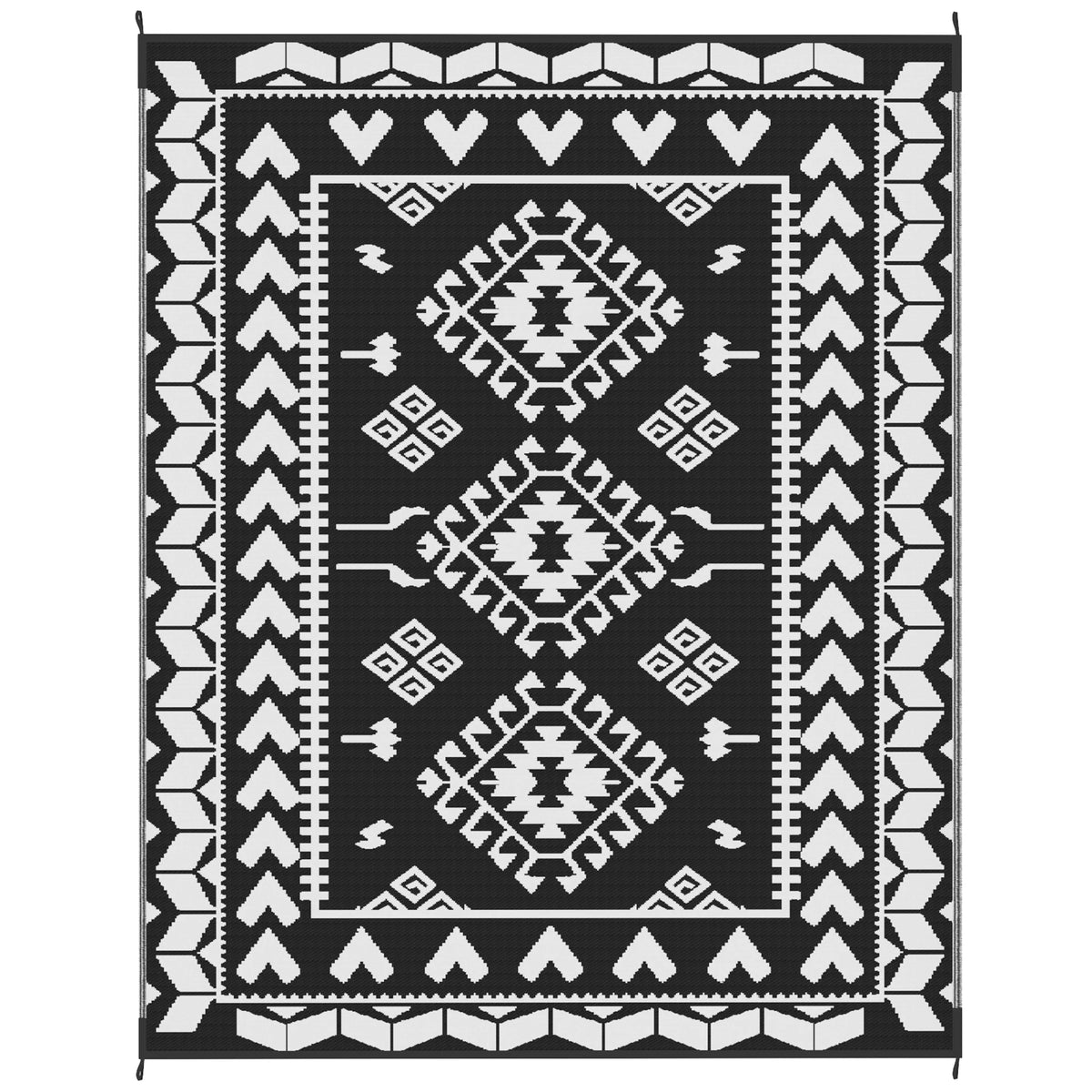 Outdoor Rug, 8' x 10' Floor Mat, Black White Rhombus Patchwork