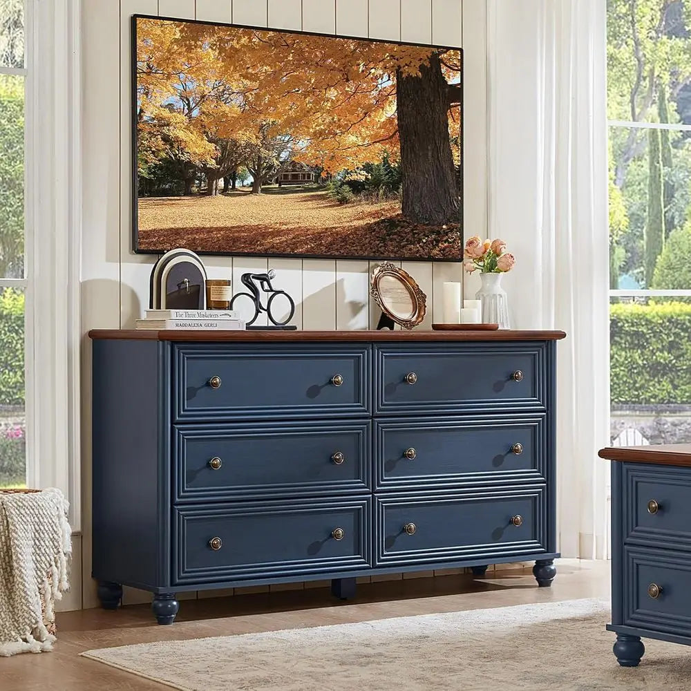 4-Piece Wooden Bedroom Furniture Set: 6-Drawer Dresser & 43.5 Tall Chest, 18 Column Nightstands