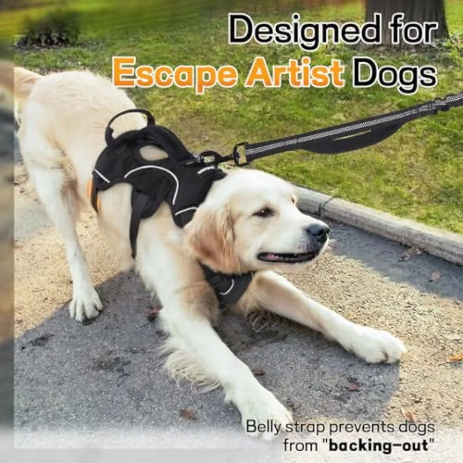 Escape Proof Dog Harness for Large, No Pull with Lift Handle No Escape, Full Soft Padded, Reflective Adjustable Vest, Leash