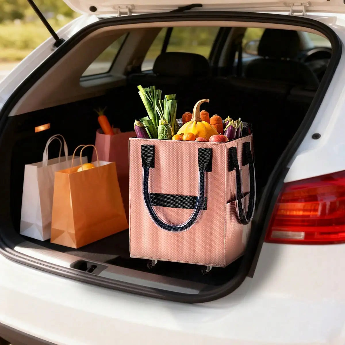 Rolling Grocery Shopping Tote - Portable Large Capacity Wheel Bag .