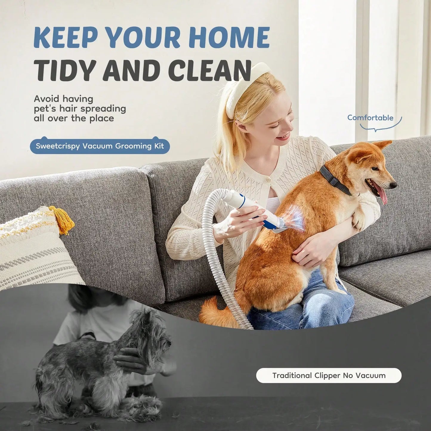 Pet Grooming Vacuum Kit, Low Noise Pet Hair Remover, 5 Professional Tools With Cordless Clippers For Dogs Cats .