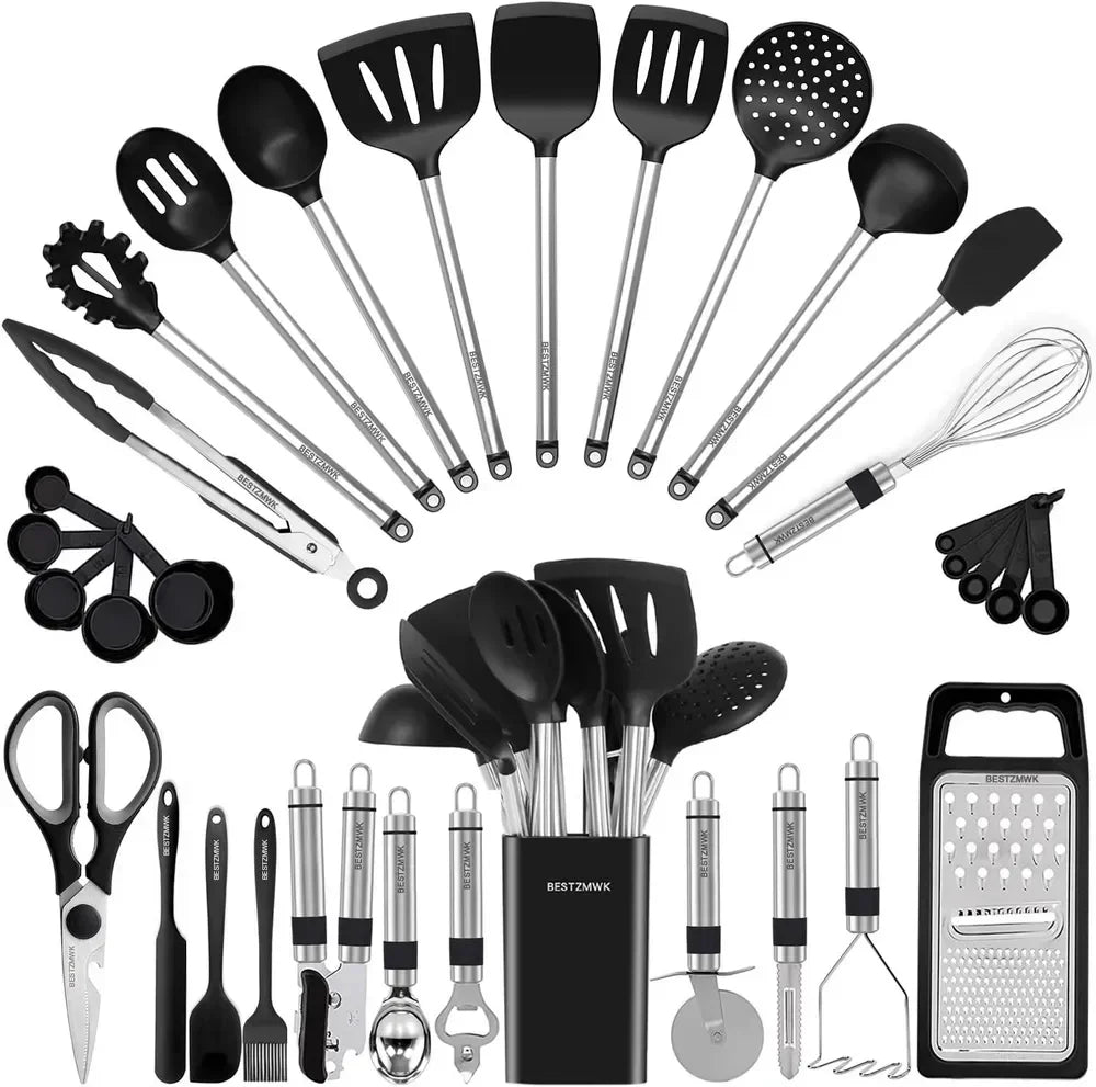 Kitchen Utensil Set-Silicone Cooking Utensils-33 Kitchen Gadgets & Spoons.