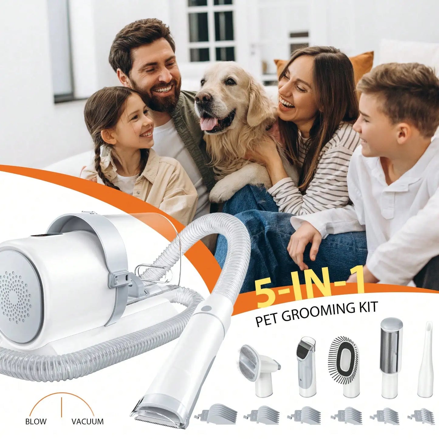 Pet Grooming Vacuum Kit, Low Noise Pet Hair Remover, 5 Professional Tools With Cordless Clippers For Dogs Cats .