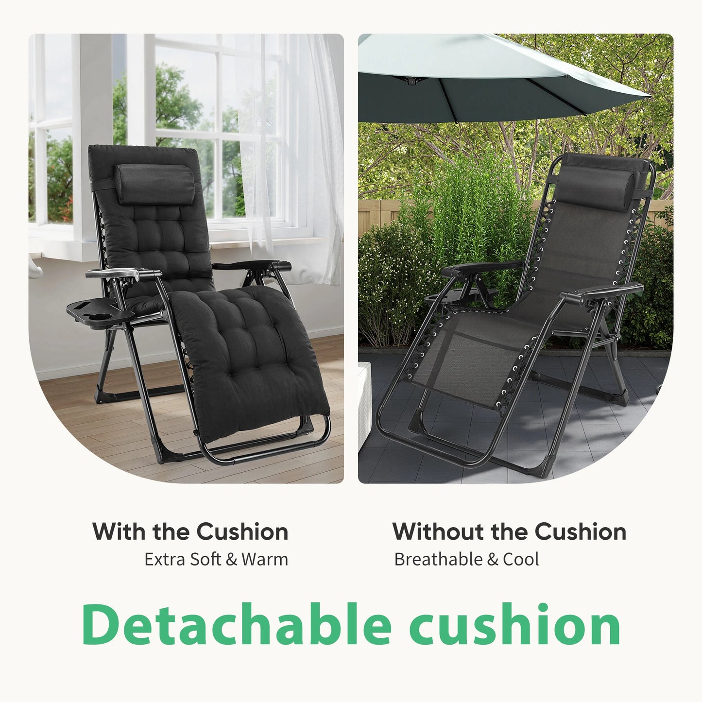 Zero Gravity Recliner . Lounge Chair Folding Portable with Cup Holder Trays.