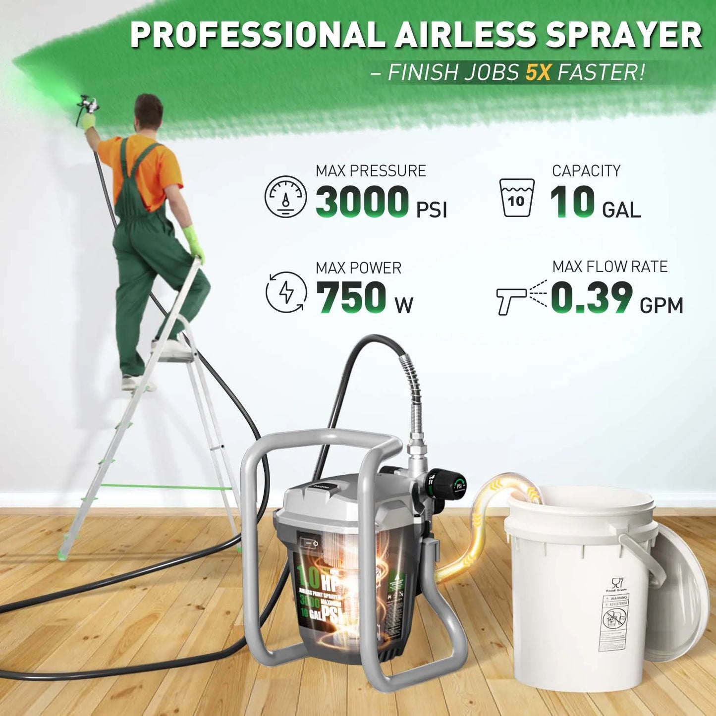 750W Airless Paint Sprayer 3000PSI High Efficiency Electric. Handheld Paint Sprayers.