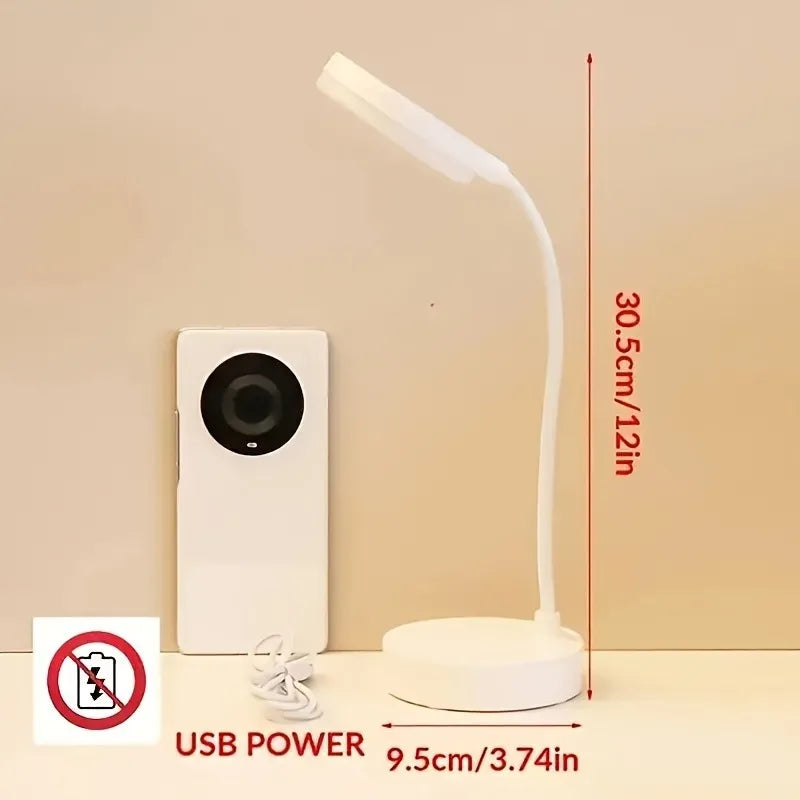 Flexible LED Desk Lamp with 3-Level Dimmer, USB Powered, Eye-Caring, Warm, White Light,