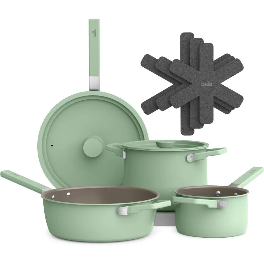 9 Piece Ceramic Nonstick Cookware Set Fitsanywhere™ Kitchenware w EverGood™ Coating Dishwasher and Oven Safe All Stovetops.
