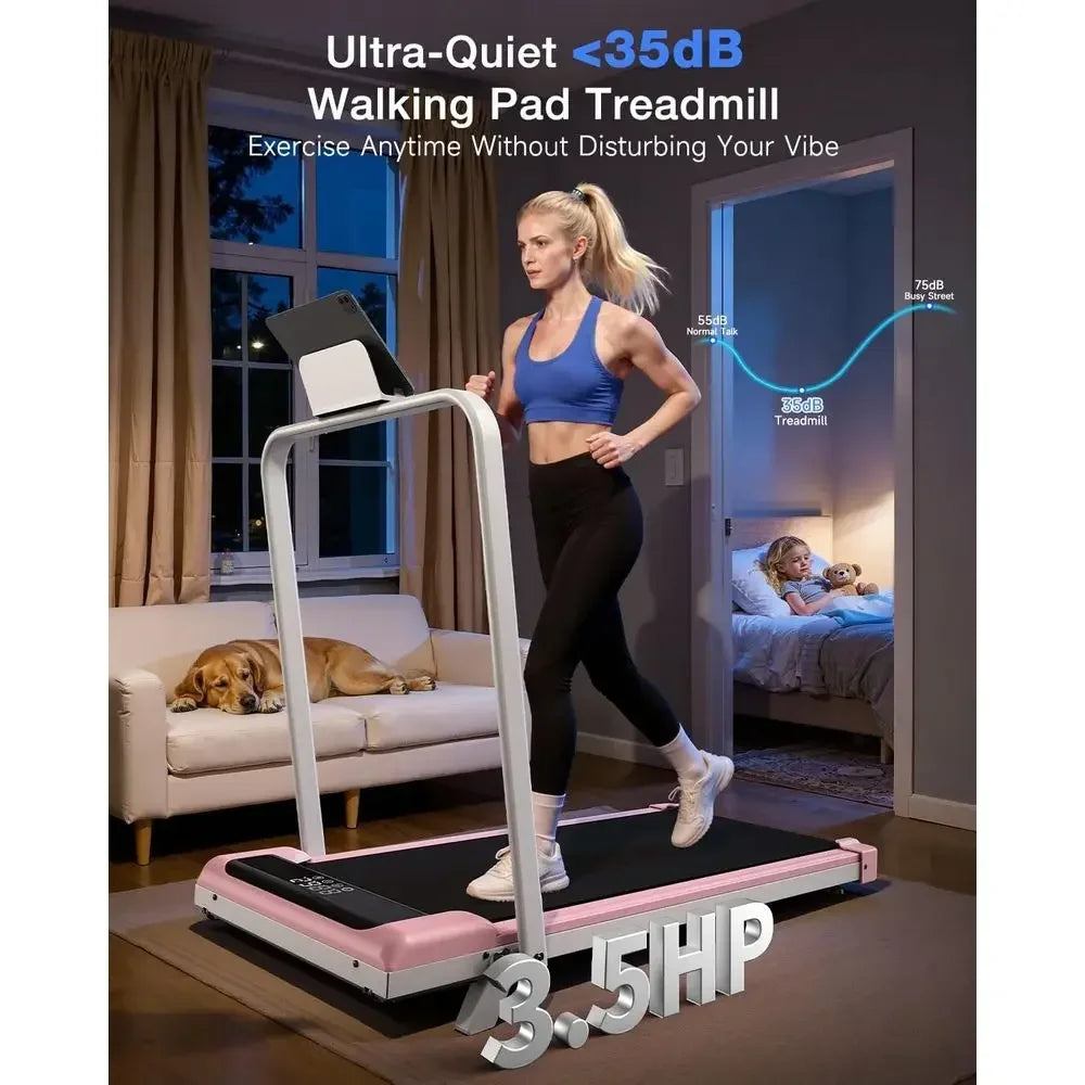 Dual-Function Treadmill with Adjustable Incline, Ultra-Quiet 3.5 HP.