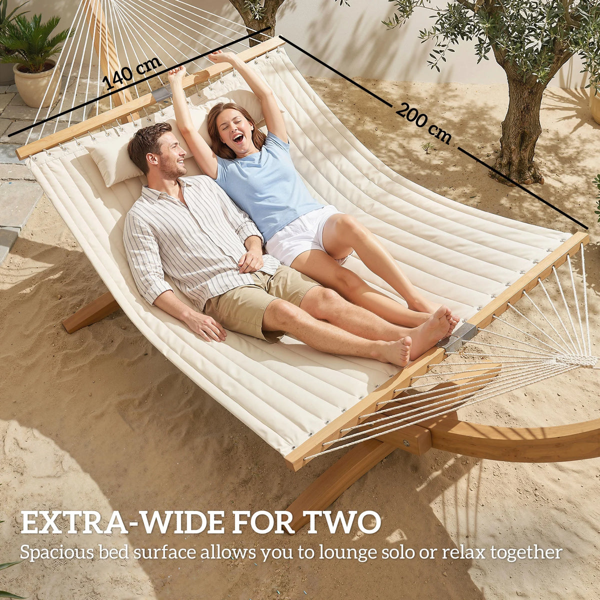 Outdoor Hammock, 2-Person, 440 Lbs Capacity, Cream White