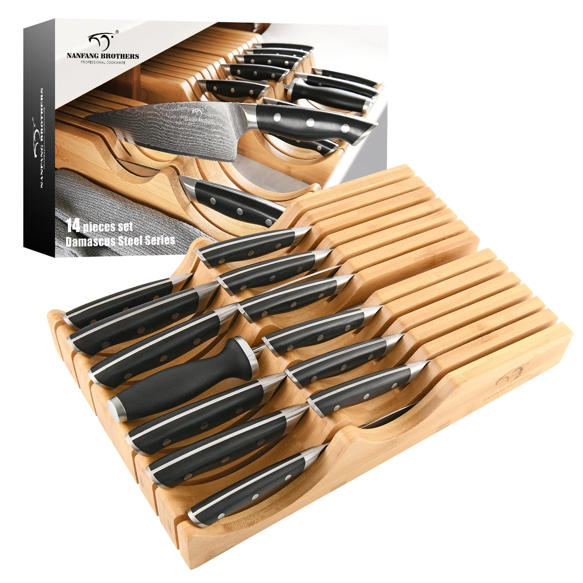 14 Pieces VG10 Damascus Steel Kitchen Knife Set Black Handle .