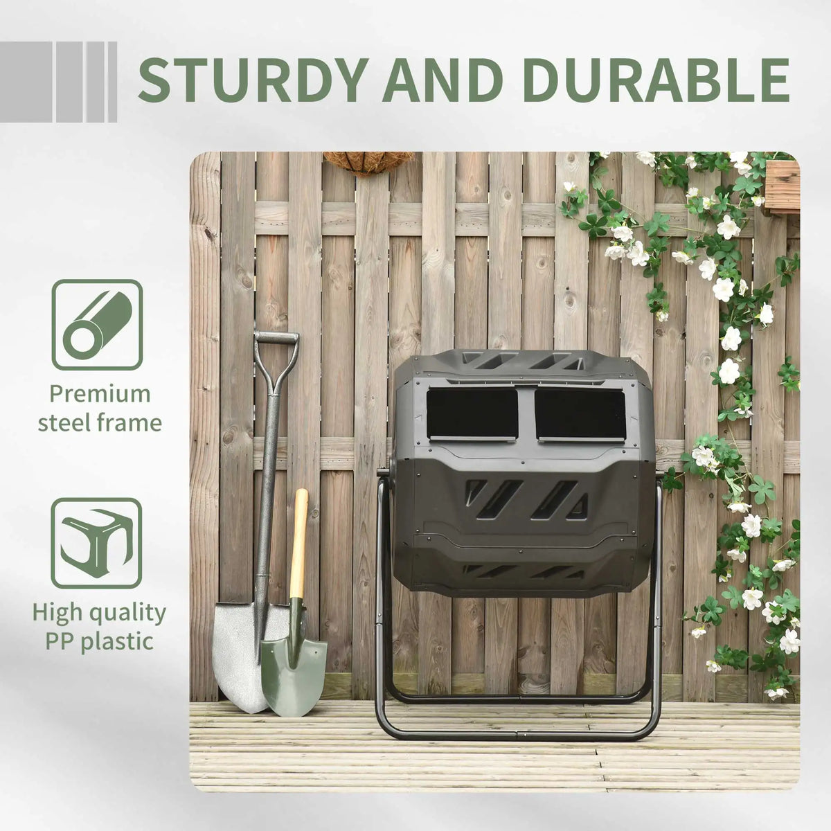 Garden Compost Bin Dual Tumbler Rotating Outdoor Composter with Sliding Doors