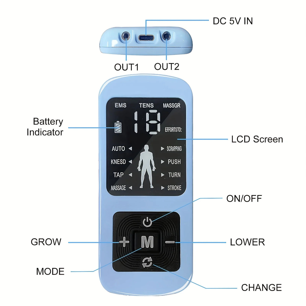 Muscle Stimulator Relieves Body Fatigue, Back Pain, Neck Pain, Carpal Tunnel Syndrome Pain, Arthritis And Foot Pain,.