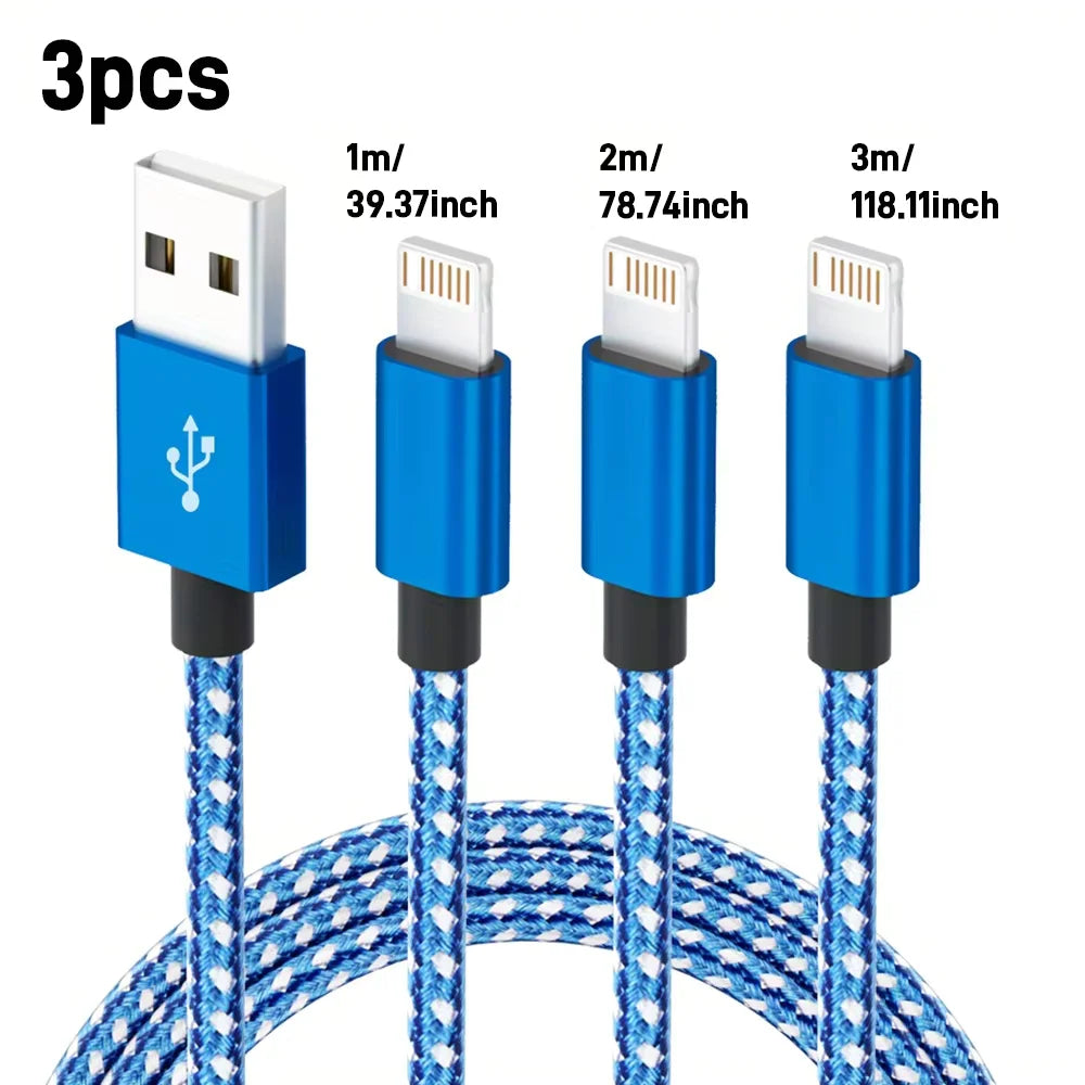 3PCS (1M 2M 3M) MFi Certified Charging Cable USB Cable Nylon Braided Fast Charging Cord Compatible For iphone