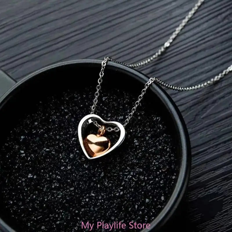 Stainless Steel Double Heart Cremation Urn Necklace Funnel Fill Memorial Ashes .