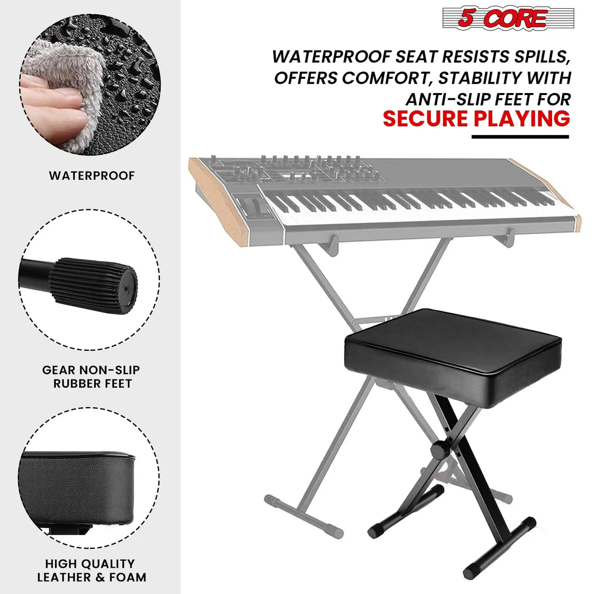 5 Core Keyboard Stand Double X Style Adjustable Piano Riser + Keyboard Piano Bench .