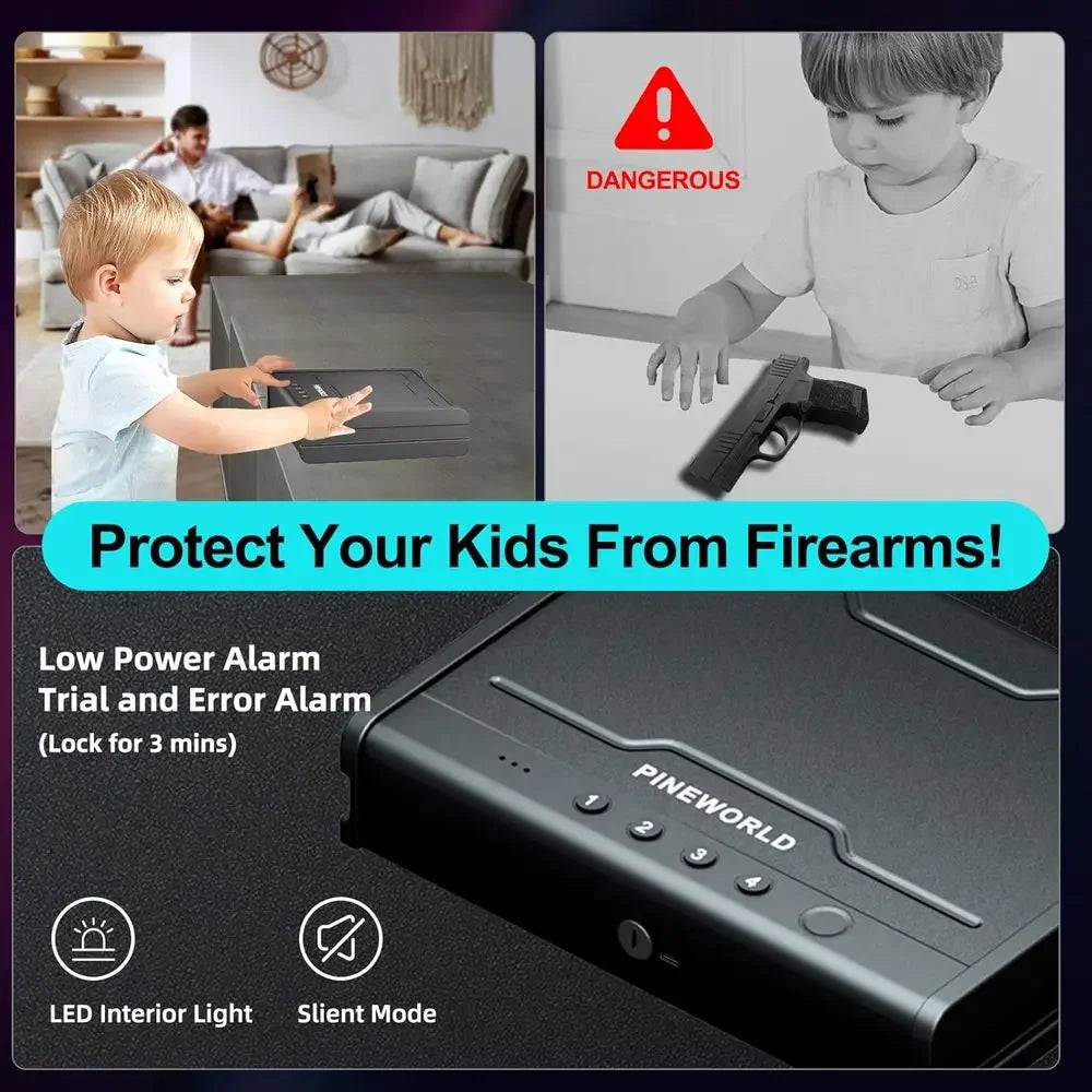 Biometric Handgun Safe with Fingerprint, Key, and Voice Activation