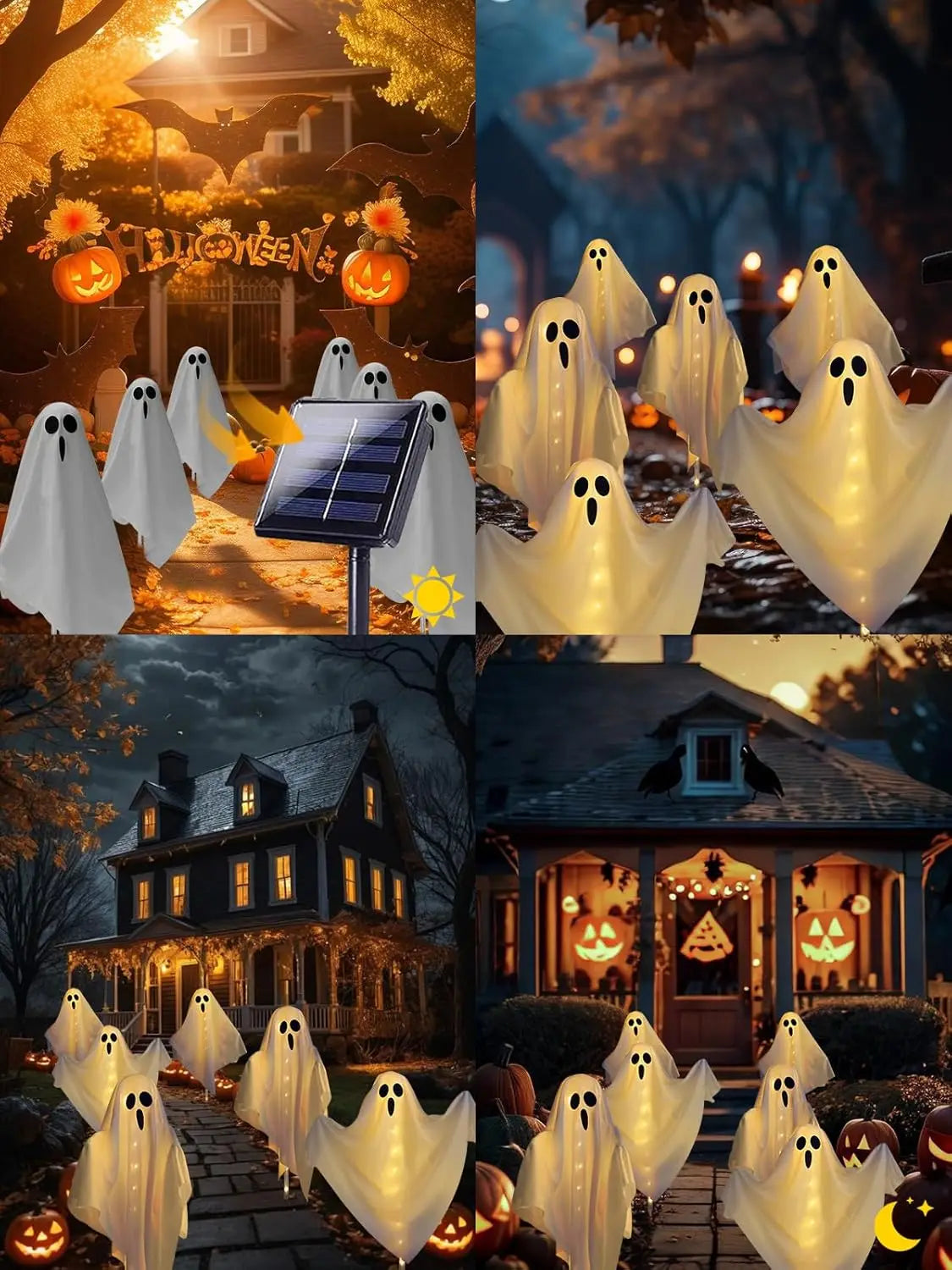 10-Pack Hanging Ghost Halloween Decorations.  Solar Halloweens Lights For Outside Decor,.
