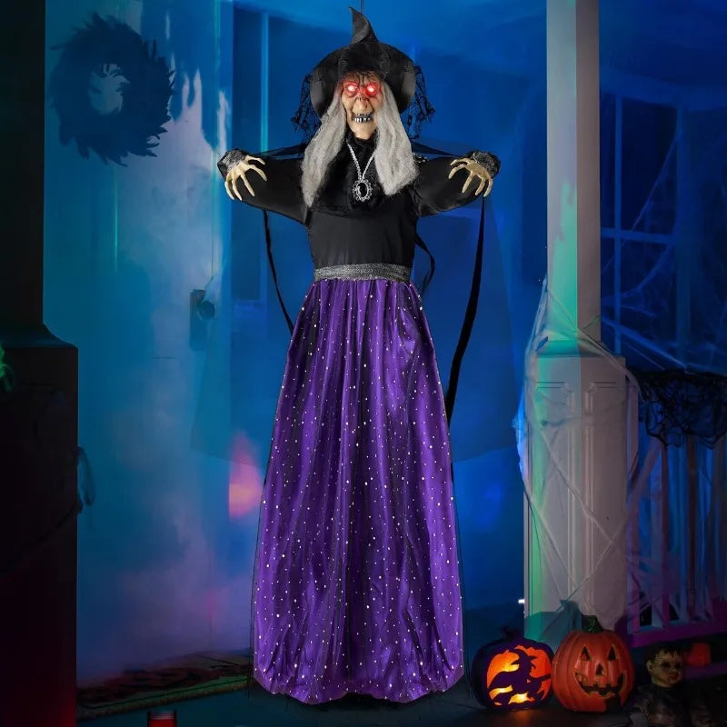 47'' Animated Witch Halloween Decorations Outdoor Indoor Scary Halloween Animatronics Decor,.