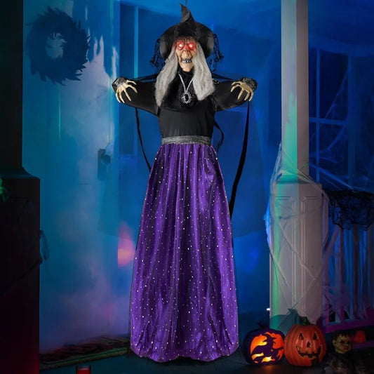 47'' Animated Witch Halloween Decorations Outdoor Indoor Scary Halloween Animatronics Decor,.