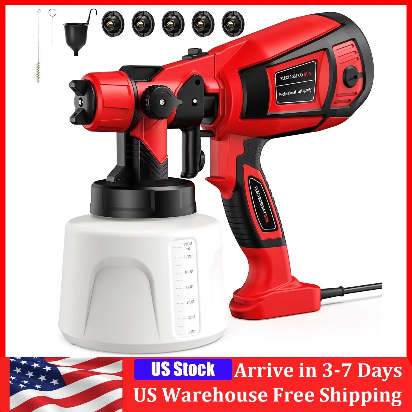 1400ML Electric Spray Gun 850W High Power Paint Sprayer . 4 Size Copper Nozzle