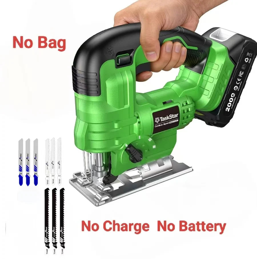 Cordless Jig Saw Tool With 2*4.0Ah Batteries Brushless 9 Blades 0–45° Bevel Cutting 4 Orbital Setting Straight Curved Cuts.