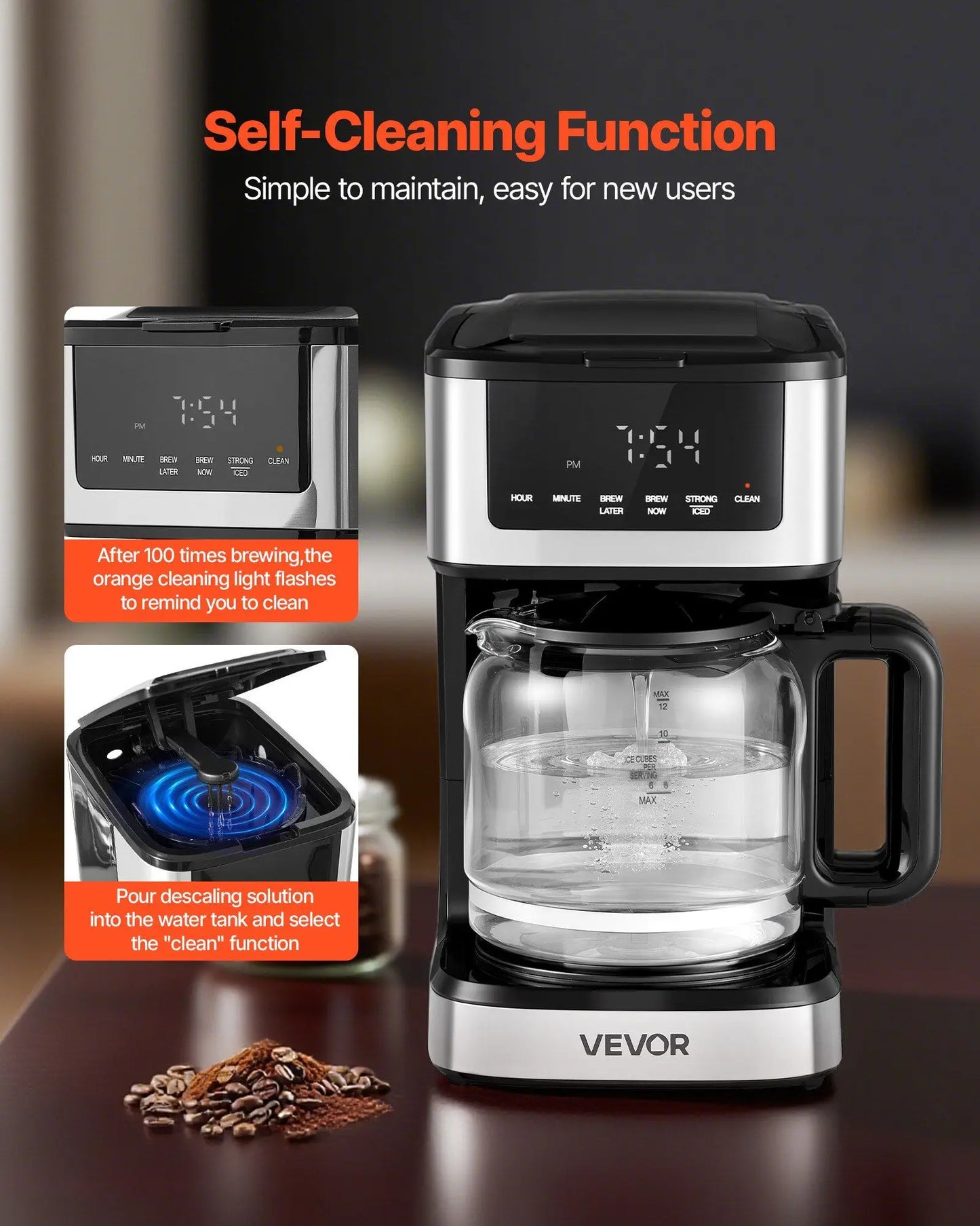 Programmable Coffee Maker, 12 Cup Programmable Drip Coffee Makers with Touch Screen, 4.