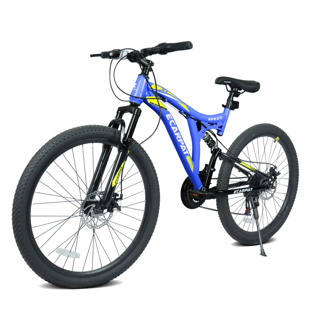 26 Inch Mountain Bike with 21-Speeds & Full Suspension Steel Frame, Alloy Rims, Disc Brakes For All Terrains,.