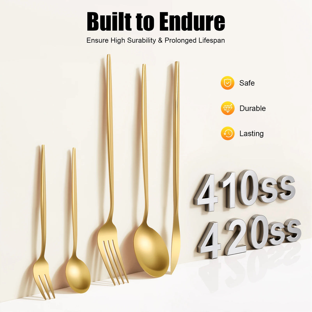 90Pcs Gold Stainless Steel Silverware - Heavy Duty Cutlery, 420 Stainless Steel Tableware Set .