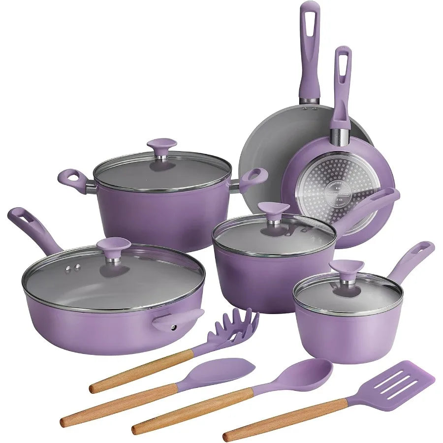 Solara 14-Piece Ceramic Non Stick Cookware Set with Lids,  with Nonstick Coating,