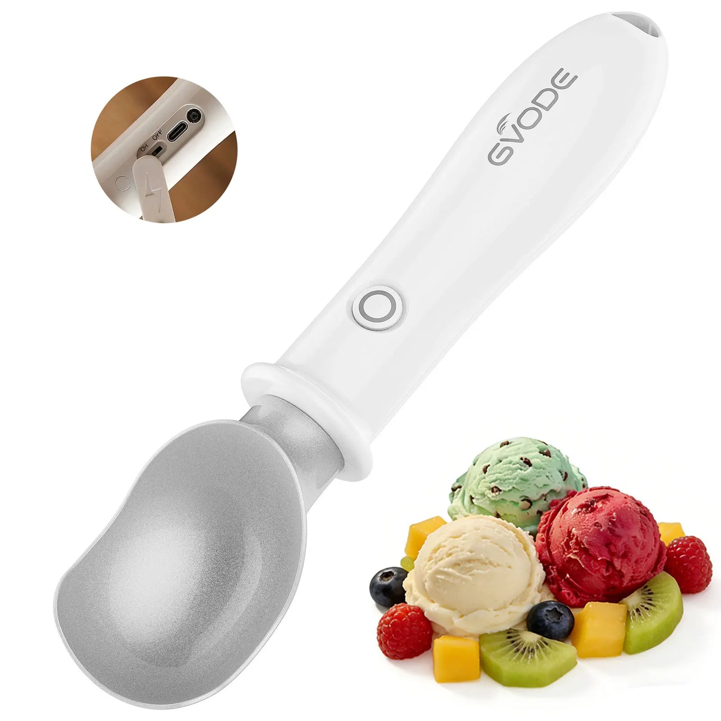 Electric Heated Ice Cream Scoop Rechargeable Dual Temperature with Safety Switch Non-Stick Heavy Duty for Hard Ice Cream