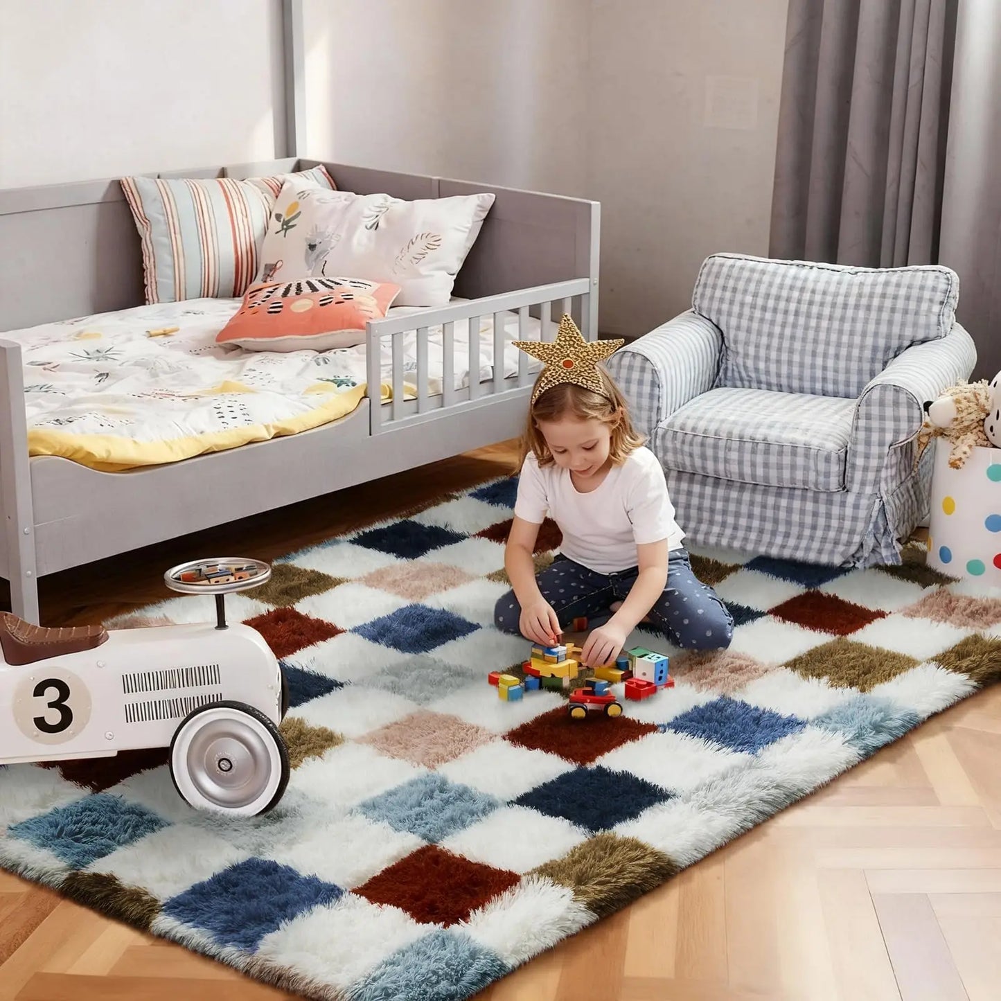 1pc Soft Long-hair Plush Carpet Rug Non-Slip Plush Fluffy Soft Furry.